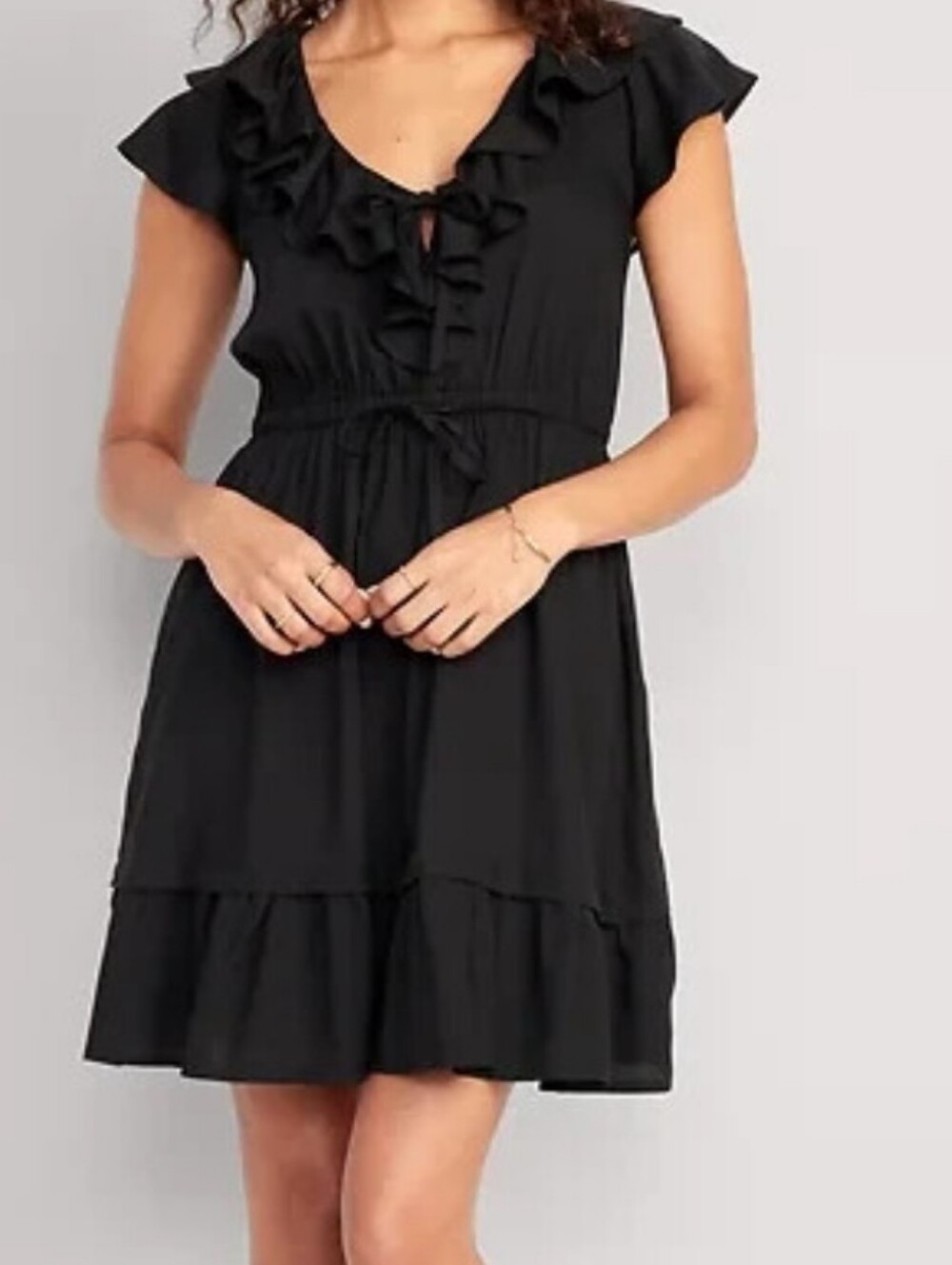 Old Navy Ruffle Dress W Pockets Mini Flutter Sleeve Black Sz S